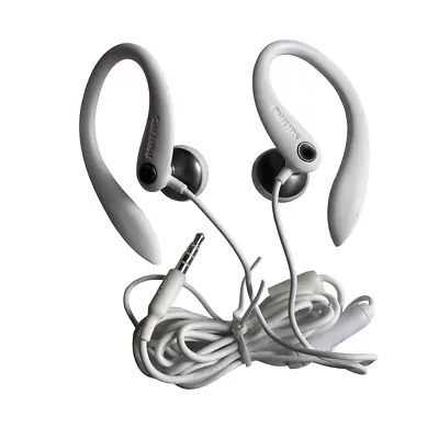 Philips Sports Wired Earhook Headphones With Mic SHS3305 WHITE • $13.99