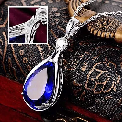 $24.96 • Buy 925 Sterling Silver Womens Blue Tanzanite Gemstone Pendant Necklace D355