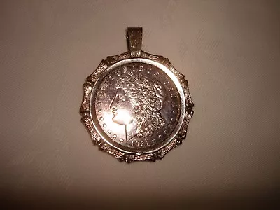 Collectible 1921 Morgan Silver Dollar Pendant And Sterling Silver Bezel Set • $168.95