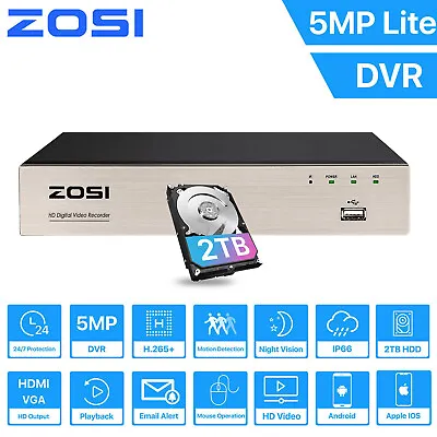 ZOSI H.265+ 8CH/16CH 5MP Lite DVR Recorder CCTV Security Camera System Home 2TB • $85.99