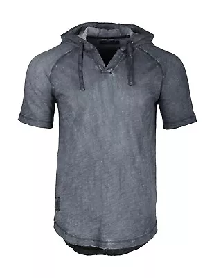 ZIMEGO Vintage Hipster Rounded Bottom Short Sleeve Pullover Raglan Henley Hoodie • $15.99