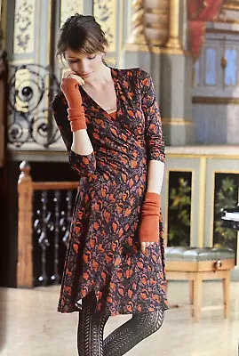 £65 • Buy Brora Liberty Print Wrap Jersey Dress In 'Henna Tulip'.  UK 10. BNWT