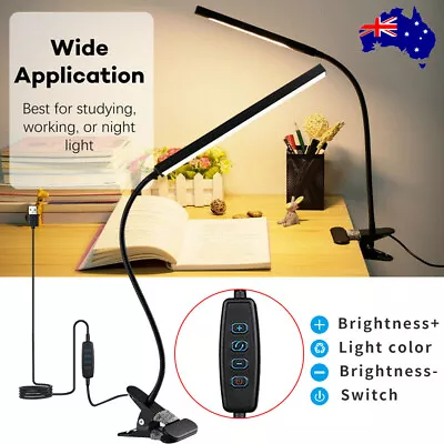 Modern Clip On LED Desk Lamp Eye Care USB Power Dimmable Light Adjustable Clamp • $15.20