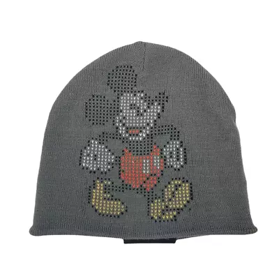 Disney Parks Mickey Mouse Cross Stitch Pattern Youth Beanie Hat Gray One Size • $19