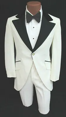 Men's Vintage White Tuxedo Jacket With Pants 1970s Morning Coat Tailcoat 38L 30W • $89.99
