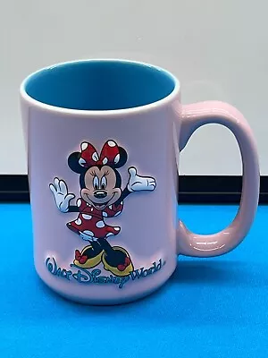 Walt Disney World Minnie Mouse Pink Blue Coffee Mug 16 Oz Cup 3D Vintage • $15.99