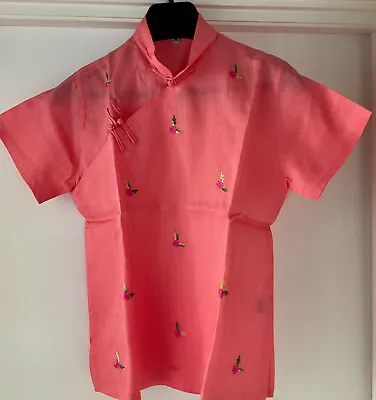 Khaisilk Women Pink Mao Collar Short Sleeve Blouse Medium • $8.72