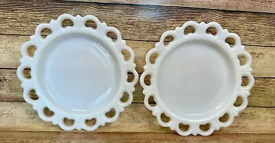 TWO Vintage ANCHOR HOCKING Scalloped Lace Edge MILK GLASS Old Colony 8  PLATE • $20