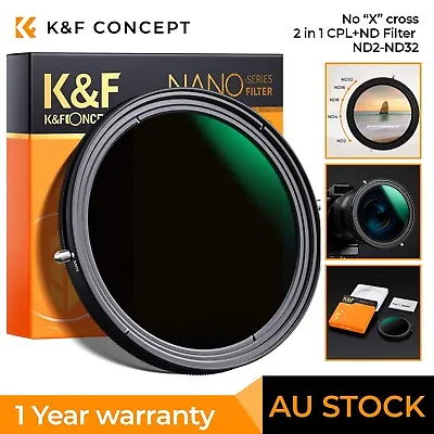 K&F Concept 37-82mm Variable ND2-32 ND Filter&CPL Circular Polarizing Filter AU • $126.49