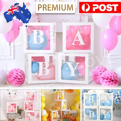 $14.95 • Buy 4Pcs/Set LOVE BABY Balloons Box Cube Clear Gift Boxes Birthday Baby Shower Party