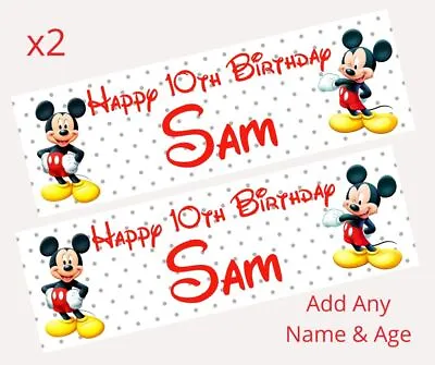 2x Personalised Disneys MICKEY MOUSE Happy Birthday Banner LARGE Poster ANY TEXT • £5.95