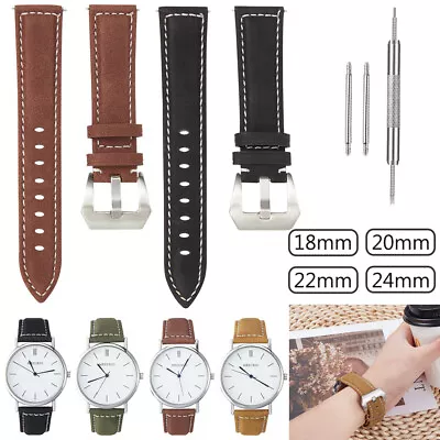 £5.89 • Buy Genuine Leather Watch Strap 18/20/22/24mm Soft Replacement Wrist Band Buckle UK