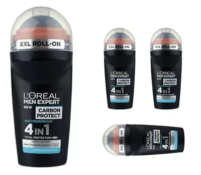 L'OREAL MEN EXPERT 4in1 CARBON PROTECT ROLL-ON ANTI-PERSPIRANT DEODORANT 50ML 4x • £12.99