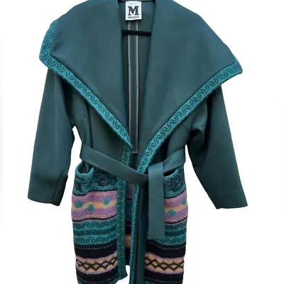 M Missoni Made In Italy Virgin Wool Belted Shawl Collar Coat Green Size M-L • $250