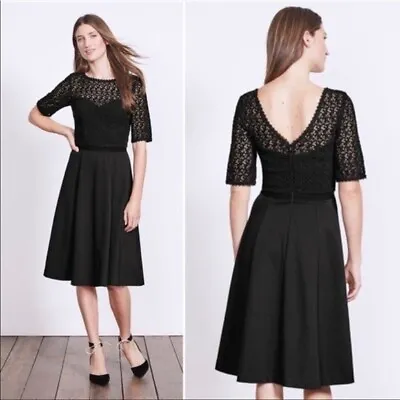 $59 • Buy BODEN Black Ponte & Lace Short Sleeve Fit & Flare Lisa Event Dress / Sz 12 ?