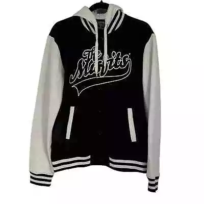 Misfits Fiend Skull Varsity Hoodie Jacket M 2015 Button Up Black White Punk Rock • $17.46
