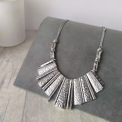 NEXT Silver Tone Metal Shard Necklace Hammered Geometric Bib Modernist • £6.79