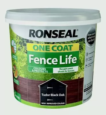 Ronseal One Coat Fence Life Garden Shed Fence Wood Paint Tudor Black Oak 5L • £12.44