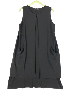 £54.72 • Buy Sympli Cardigan Long Vest Black Pockets Sleeveless Pockets High Low Open Size 8