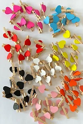 10 Mini Wooden Pegs With Colour Hearts Craft Party Decorations Size 3*1.5 Cm • £2.79