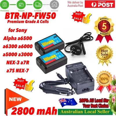 $36.98 • Buy 2x NP-FW50 Battery + Car Charger For SONY Alpha A5000,A5100,A6000,A6300,A6500