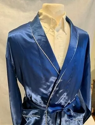 Mens Silk Satin Robe - Royal Blue White Pipping '' 5 DAY Delivery -USA Seller '' • $19.50