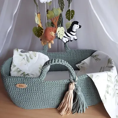 Green Moses Basket With Stand Baby Bassinet Baby Shower Gift Baby Photo Props • $176