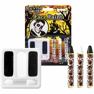 Black & White Face Paint Palette & Crayons Set Kit Zombie Vampire Kids Halloween • £3.95