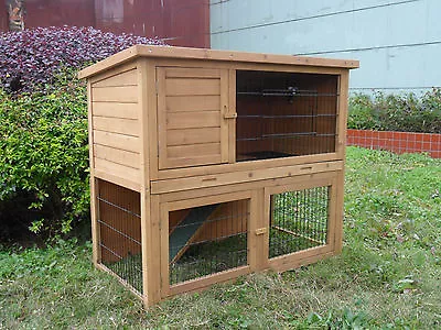 Wooden Double Level Rabbit Guinea Pig Ferret Hutch With Run With Plastic Tray • £147.24