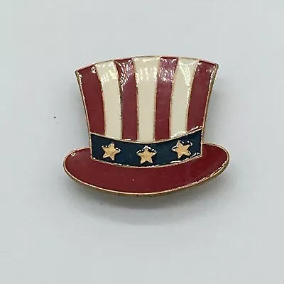 Vintage Rare USA American FLAG TOP HAT-Button Close PIN UNCLE SAM PATROTIC STARS • $12.59