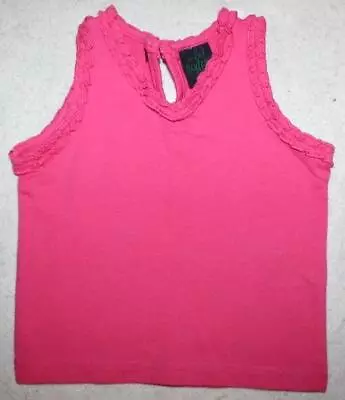 NEW Mini Boden Girl's Ruffle Trim Fuchsia Pink Knit Shirt Tank Top 2 3 Yrs • $8.99