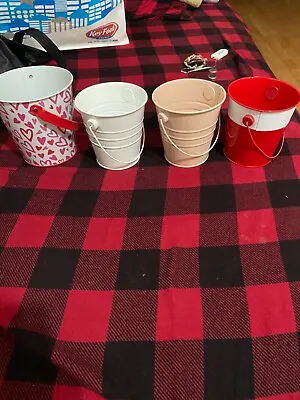 Tin Pails Buckets With Handle (Red/White Pink White Hearts) • $5