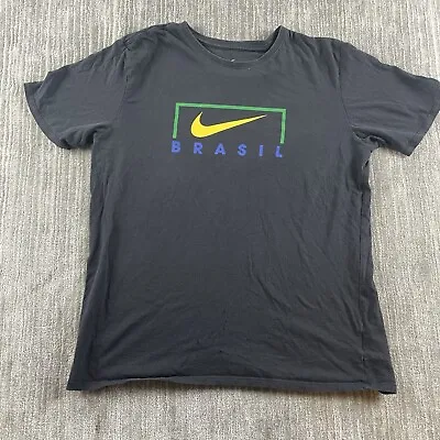 $8.99 • Buy Nike T Shirt Adult Large L Black Green Yellow Brazil Soccer Athletic Cut Mens Nb