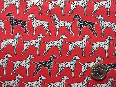 KOKKA 100% Cotton Fabric - DALMATIAN - Red Background - Remnant - 55 X 34 Cm • £4.75