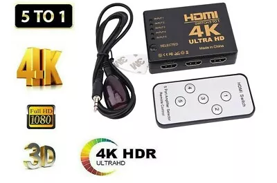 5 Port 4K Multi HDMI Splitter Switch Hub + IR Remote Controller For HDTV PS4  • £8.99