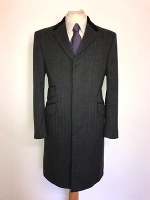 £149.99 • Buy TED BAKER - Mens Long GREY TWEED WOOL Covert COAT - 40-42 Reg - GORGEOUS