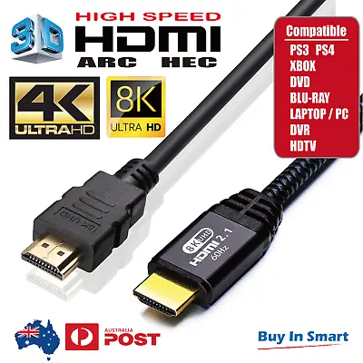 $11.95 • Buy Premium HDMI Cable 4K 8K Ultra HD 3D High Speed Ethernet 1m 2m 3m 5m 10m 15m