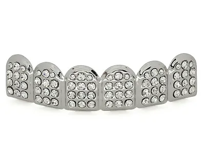 Custom Fit Upper Rhinestone Teeth Silver Plated Grillz Mouth Hip Hop Grill • $9.88