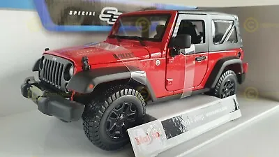 MAISTO 1:18 Scale - 2014 Willys Jeep Wrangler In Red - Diecast Model Car • £38.95
