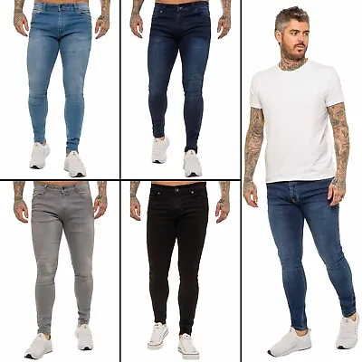 Kruze Mens Jeans Skinny Leg Slim Fit Super Stretch Denim Pants All Waist Sizes • £17.99