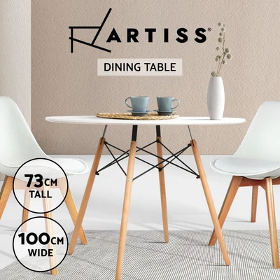 $129.95 • Buy Artiss Dining Table 4 Seater Round Replica DSW Eiffel Kitchen Timber White