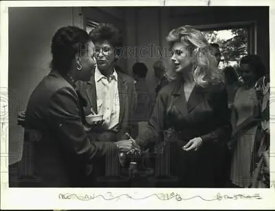 1996 Press Photo Morgan Fairchild Greets Sharon Turner At Fund Raising Event • $15.99