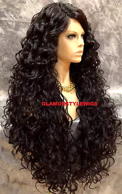 Lace Front Full Wig Extra Long Layered Curly Side Part Medium Brown #4 Heat Ok • $79.95