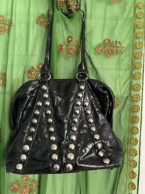 Joe's Jeans Black Leather Studded Satchel Handbag Purse With Inside Pocket • $40