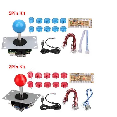 DIY Arcade Joystick Kit 5Pin/2Pin Joystick Cable 24mm/30mm Buttons USB Encoder • $18.99