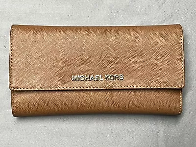 Michael Kors Brown Trifold Wallet Interior And Exterior Pockets 8x4” With Pen • $29.99