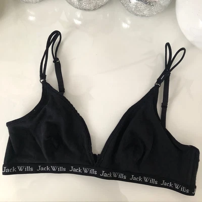£6 • Buy Womens Jack Wills Bralet Black Triangle White Embossed Waistband Size 8 Ladies