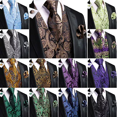 Vest Tie Hankie Fashion Men's Formal Dress Suit Slim Tuxedo Waistcoat Coat • $51.98