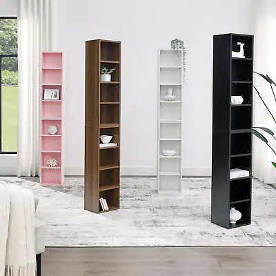 8-Tier Media Tower Rack Storage Cabinet Tall&Narrow Bookcase W/Adjustable Shelve • $94.99