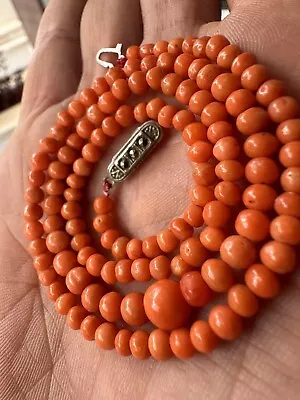 ANTIQUE ITALIAN CORAL ROUND NATURAL UNDYED BEADS NECKLACE BEAUTIFUL 11 G WEIGHT. • $120.53
